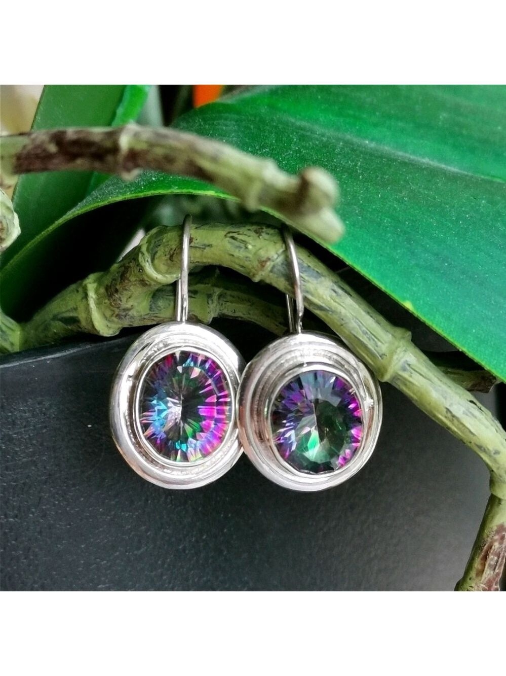 New Sterling Silver Mystic Topaz drop earrings